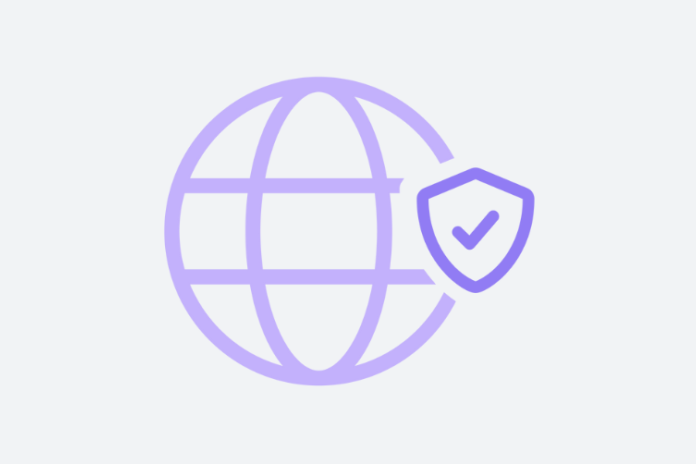 Globus mit Schild mit Häkchen