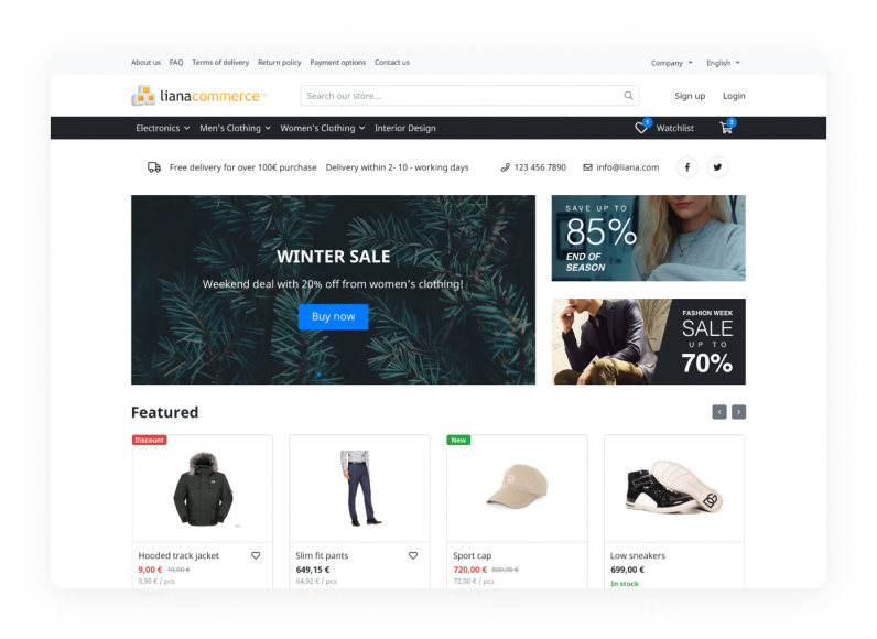 Schnappschuss von der LianaCommerce-Online-Shop-Oberfläche