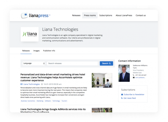 LianaPress user interface