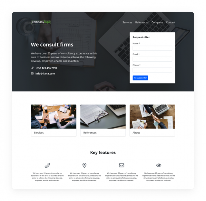 Landing page Erstellung in Liana CMS 