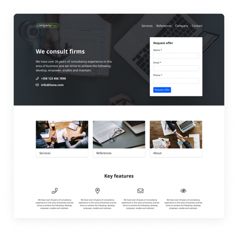 Landing page Erstellung in Liana CMS