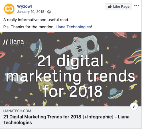Liana Technologies mention on Facebook