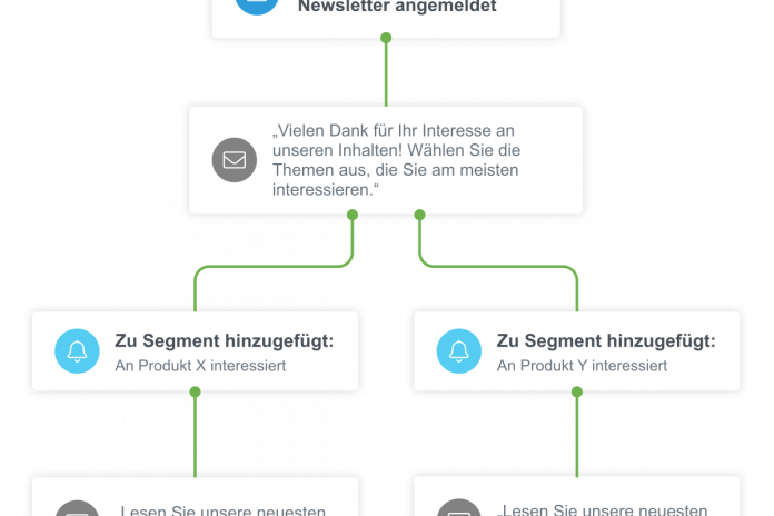 Eine Automatisierungskette, erstellt mit dem Marketing Automation Tool LianaAutomation